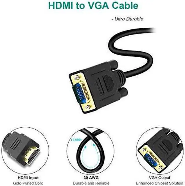 Alt view image 5 of 7 - HDMI to VGA  GoldPlated HDMI to VGA 15 Feet Cable Male to Male Compatible for Computer Desktop Laptop PC Monitor Projector HDTV Raspberry Pi Roku Xbox and More