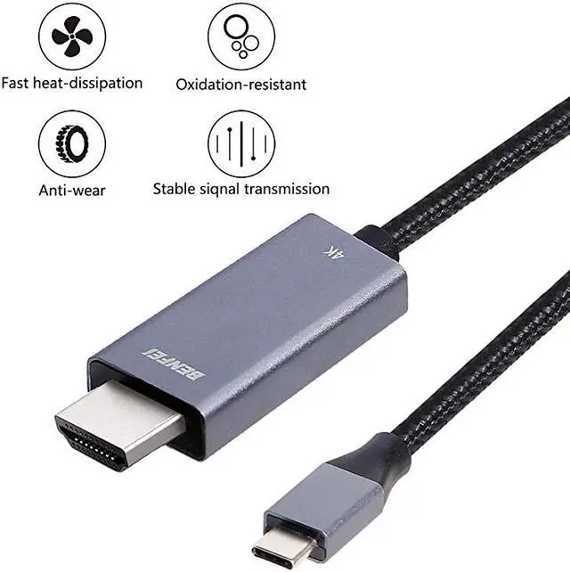 Alt view image 2 of 7 - USB C to HDMI Cable4K60Hz  USB TypeC to HDMI Cable Thunderbolt 3 Compatible for MacBook Pro 201920182017 Samsung Galaxy S9S8 Surface Book 2 Dell XPS 1315 and More 6ft Gray