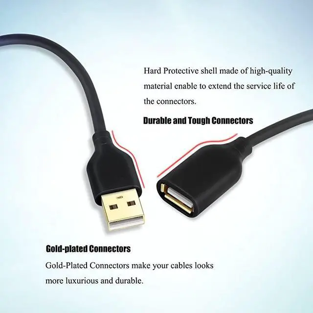 Alt view image 3 of 7 - 2Pack USB 20 66ft2m USB Type A Male to A Female Extension Cord USB Cable Extender with GoldPlated Connectors Black