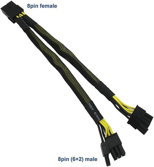 Alt view image 4 of 6 - GPU VGA PCIe 8 Pin Female to Dual 2X 8 Pin 6+2 Male PCI Express Power Adapter Braided YSplitter Extension Cable 9inch23cm