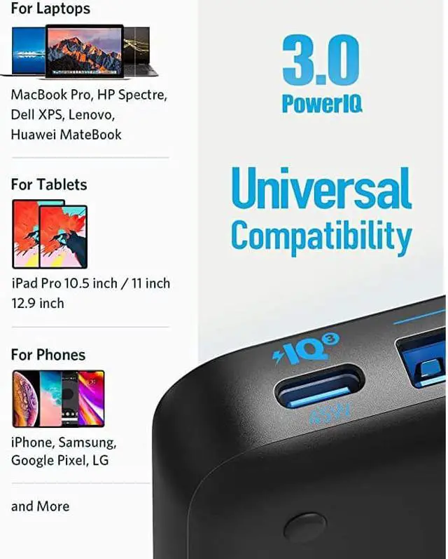 Alt view image 6 of 7 - USB C Charger  65W 4 Port PIQ 30 amp GaN Fast Charger Adapter PowerPort Atom III Slim Wall Charger with a 45W USB C Port for MacBook USB C Laptops iPad Pro iPhone Galaxy Pixel and More