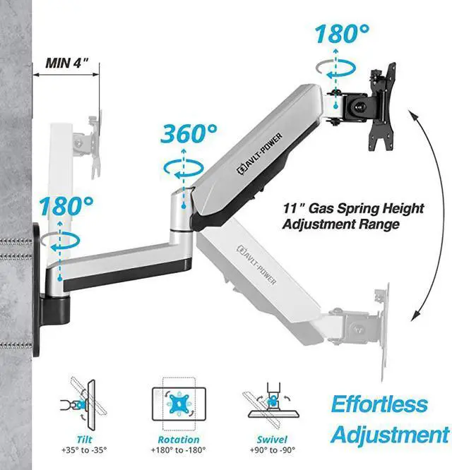 Alt view image 6 of 7 - Single 13quot32quot Monitor Wall Mount fits One FlatCurved Computer Monitor Full Motion Height Swivel Tilt Rotation Adjustable Monitor Arm VESACable Management