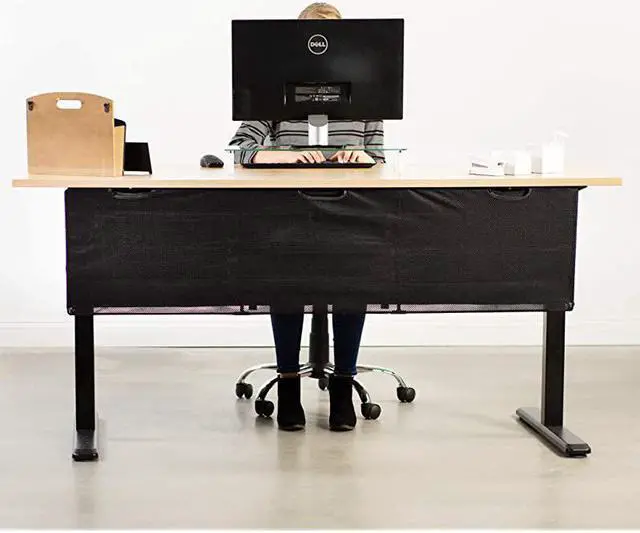 Alt view image 4 of 7 - Black 60 inch Under Desk Privacy and Cable Management Organizer Sleeve Wire Hider Kit Panel System DESKSKIRT60