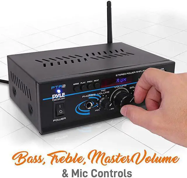 Alt view image 3 of 7 - Home Audio Power Amplifier System 2X40W Mini Dual Channel Mixer Sound Stereo Receiver Box w AUX Mic Input For Amplified Speakers PA CD Player Theater via RCA Studio Use  PTA2