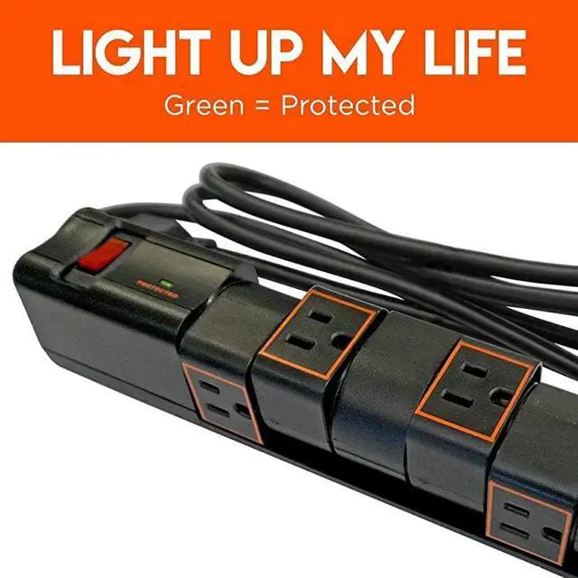 Alt view image 6 of 7 - Rotating Surge Protector Power Strip with 2 USB Ports 6 Rotating AC Outlets 1080 Joules of Heavy Duty Surge Protection with Long Power Cord Wall Mounting Holes