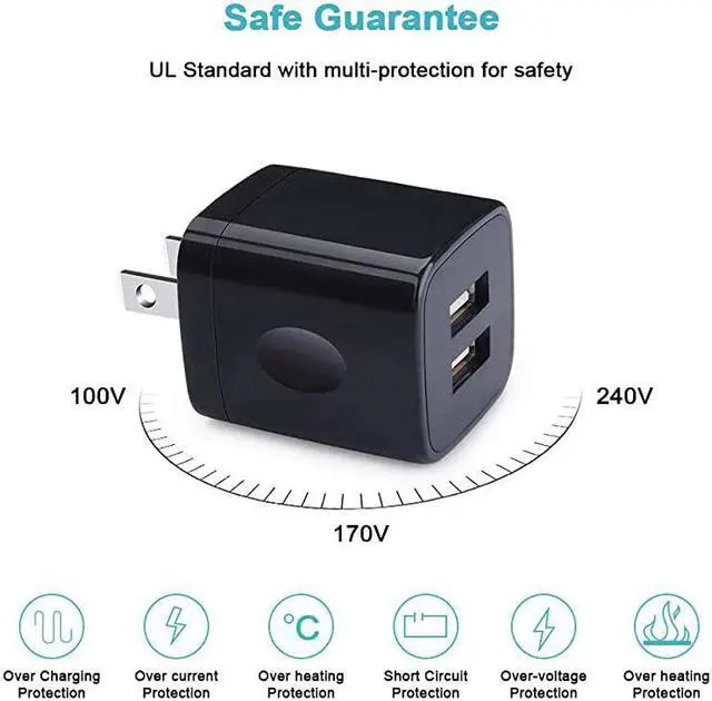 Alt view image 3 of 7 - USB Wall Charger  3 Pack 21A Dual Port USB Power Adapter Charger Plug Charging Block Cube Compatible for iPhone Xs MaxXRX876 PlusSamsung Galaxy A80 A50 A10e Google Pixel 3aLG G8Moto