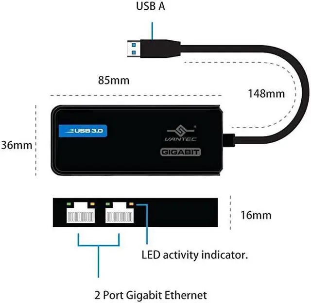 Alt view image 7 of 7 - USB 30 to Dual Gigabit Ethernet Network Adapter CBU320GNABlack