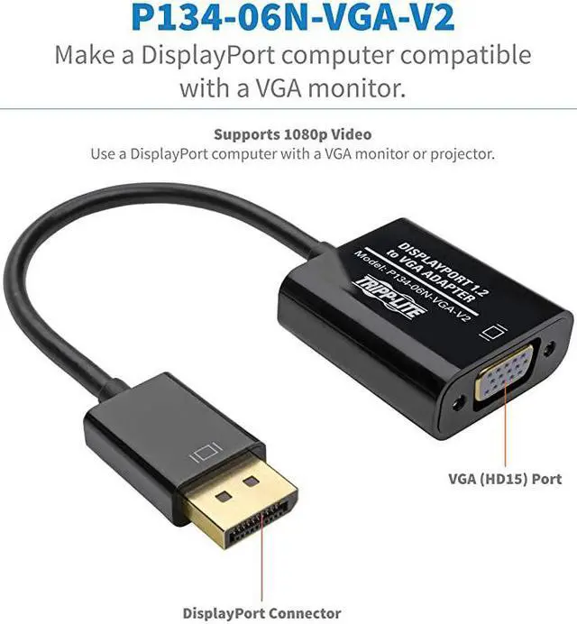 Alt view image 5 of 7 - DisplayPort to VGA Adapter Cable Active Converter Displayport 12 DP to VGA DP2VGA 6in P13406NVGAV2