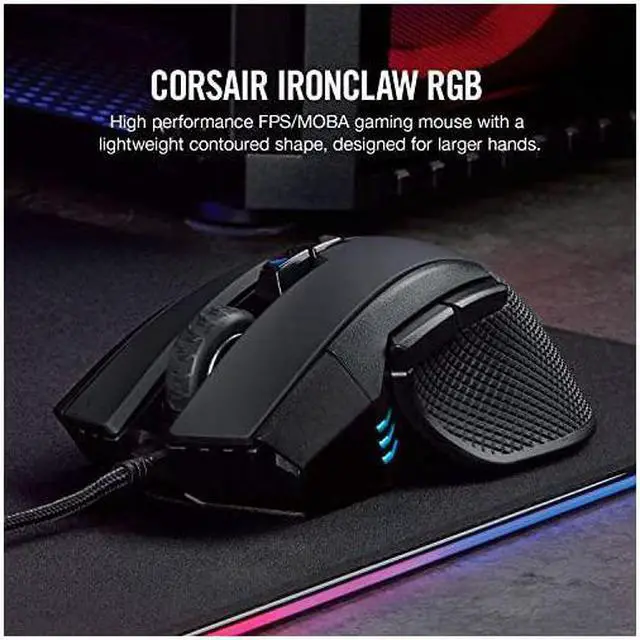Alt view image 2 of 7 - Ironclaw RGB FPS and MOBA Gaming Mouse 18000 DPI Optical Sensor Backlit RGB LED Black