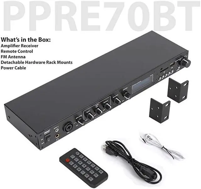 Alt view image 2 of 6 - Rack Mount Studio Pre-Amplifier - Audio Receiver System w/Digital LCD Display Bluetooth FM Radio Recording Mode Remote Control USB Flash or SD Card Reader Input and Output Jack - PPRE70BT