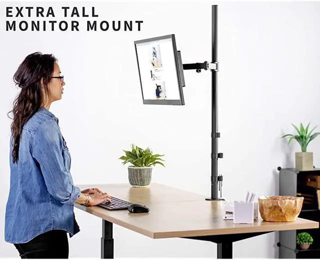 Alt view image 2 of 7 - Extra Tall Single Monitor Desk Mount Stand with 39 inch Standup Pole Fully Adjustable Extended Arm Fits 1 Screen up to 27 inches STANDV011