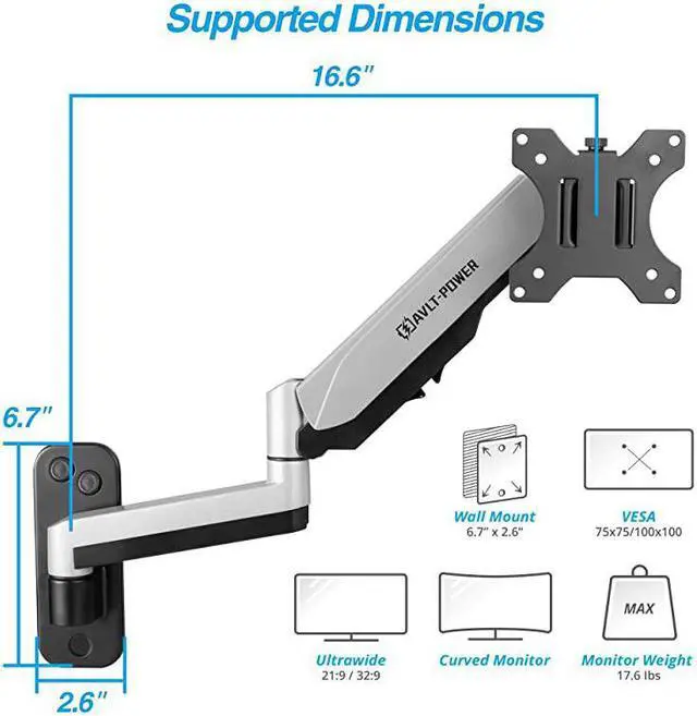 Alt view image 5 of 7 - Single 13quot32quot Monitor Wall Mount fits One FlatCurved Computer Monitor Full Motion Height Swivel Tilt Rotation Adjustable Monitor Arm VESACable Management