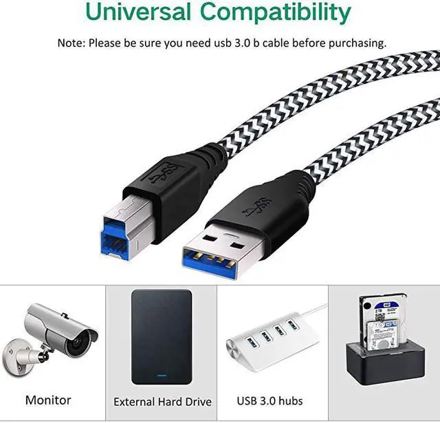 Alt view image 6 of 7 - USB 30 Cable A Male to B Male  2Pack 6ft long USB 3 Cable braided USB 30 A to B Cable Cord White