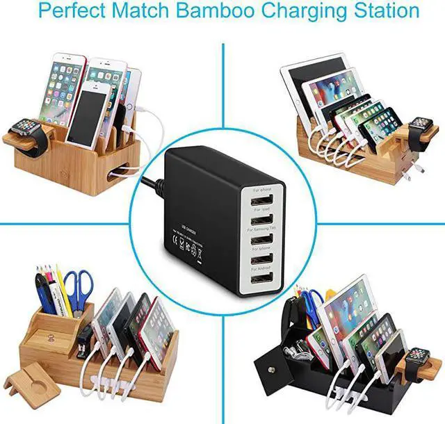 Alt view image 7 of 7 - amp Hulin USB Charger Multi Port Hub 40W 8A Desktop USB Charging Station for Multiple Devices Portable 5 Port USB Wall Charger Compatible with Cell Phone Android Phone Product Tablet and More
