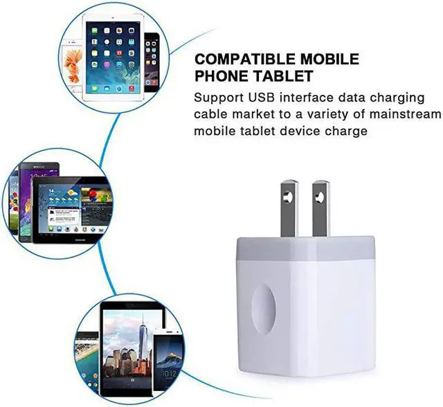 Alt view image 4 of 7 - USB Wall Charger  5Pack 21A Dual Port USB Adapter Wall Charger USB Plug Charging Block Charger Brick Charger Cube Charger Box Compatible iPhone 11XsXRX876 Samsung Android LG Moto