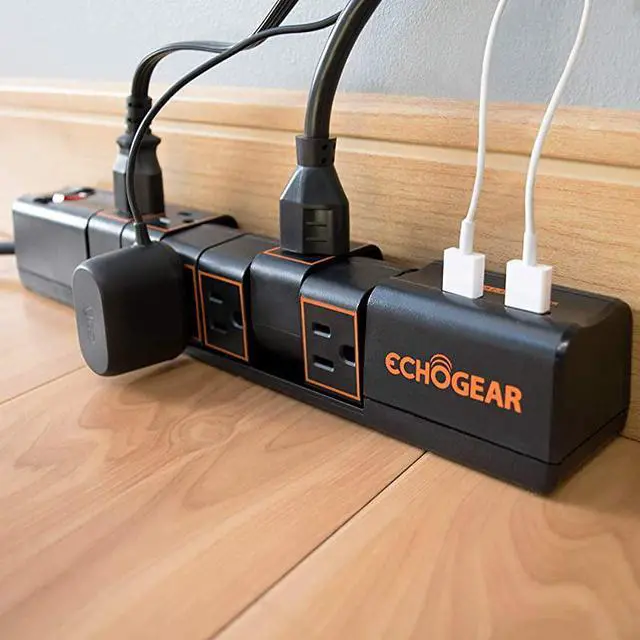 Main image of Rotating Surge Protector Power Strip with 2 USB Ports 6 Rotating AC Outlets 1080 Joules of Heavy Duty Surge Protection with Long Power Cord Wall Mounting Holes