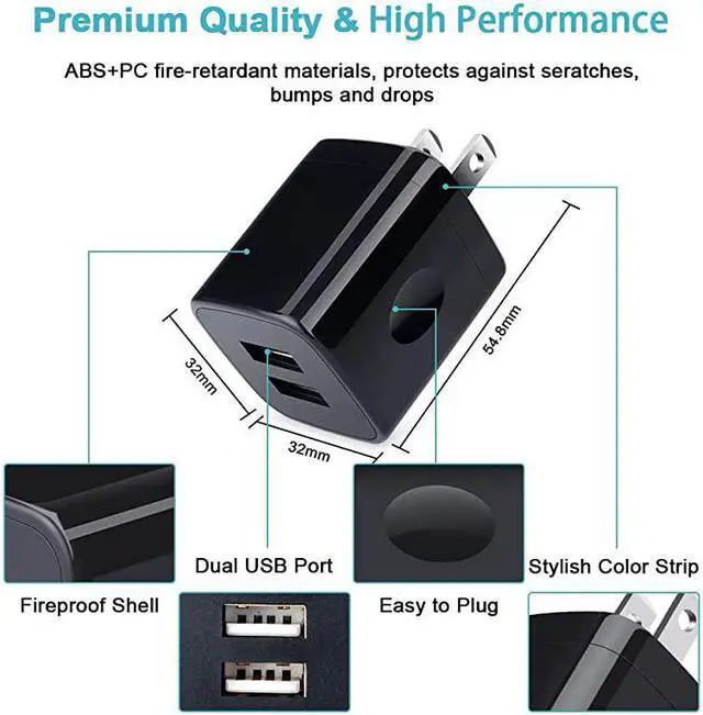 Alt view image 4 of 7 - USB Wall Charger  3 Pack 21A Dual Port USB Power Adapter Charger Plug Charging Block Cube Compatible for iPhone Xs MaxXRX876 PlusSamsung Galaxy A80 A50 A10e Google Pixel 3aLG G8Moto