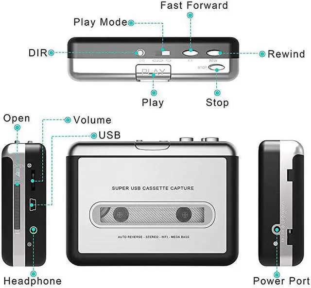 Alt view image 5 of 5 - Cassette Tape to MP3 CD PC Converter via USB Portable USB Cassette Tape Player Captures MP3 Audio Music Compatible Laptop Personal Computer Convert Walkman Tape Cassette to MP3 Format