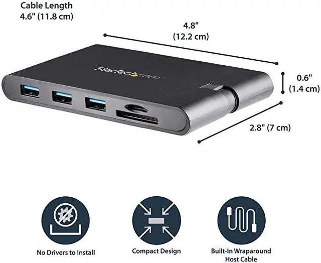 Alt view image 4 of 6 - com USB C Multiport Adapter - USB Type-C Mini Dock with HDMI 4K or VGA 1080p Video - 100W Power Delivery Passthrough, 3-port USB 3.0 Hub, GbE, SD & MicroSD - Laptop Travel Dock (DKT30CHVSCPD)
