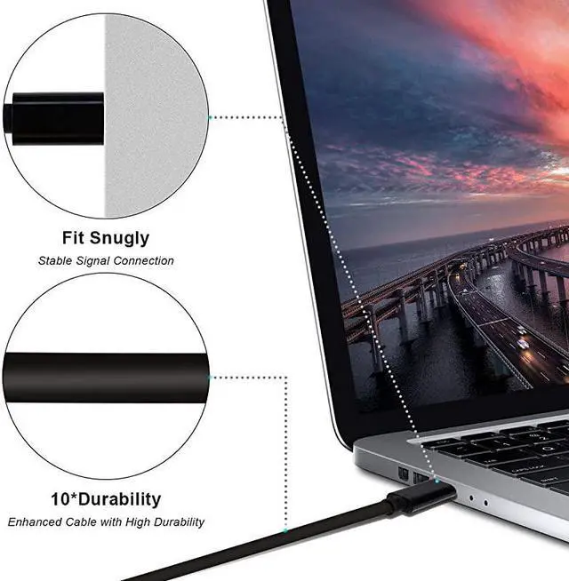 Alt view image 2 of 6 - USB C to DisplayPort 6 Feet Cable  USB TypeC to DP Adapter Thunderbolt 3 Compatible for MacBook Pro 20182017 MacBook AiriPad Pro 2018 Samsung Galaxy S10S9 Surface Book 2 and More