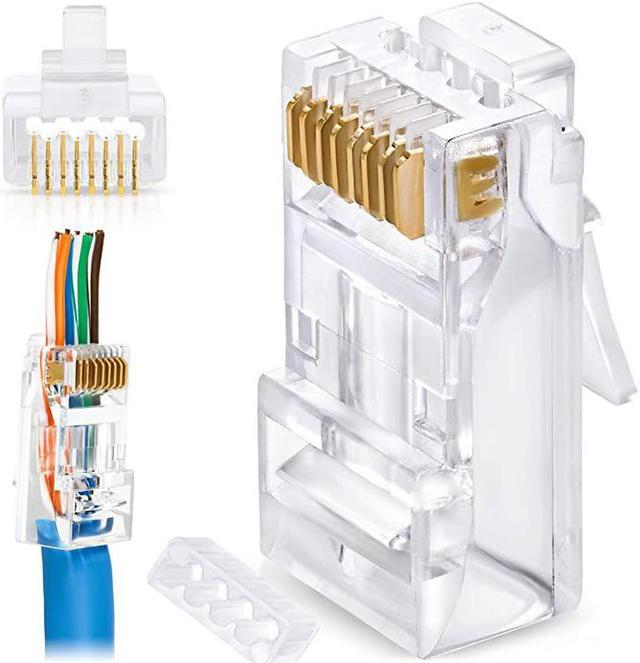 RJ45 Cat6/6a Pass Through Connectors for a Thick 23 AWG Large Diameter UTP  Network Cable, 100 Pcs