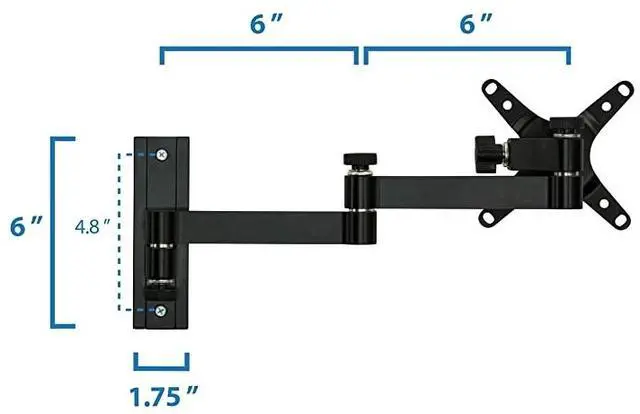 Alt view image 7 of 7 - Full Motion Computer Monitor Wall Mount Articulating Arm Fits Single Monitor Screens 19 20 215 22 24 27 30 Inches VESA 75 and 100 Compatible 33 lb Capacity Black