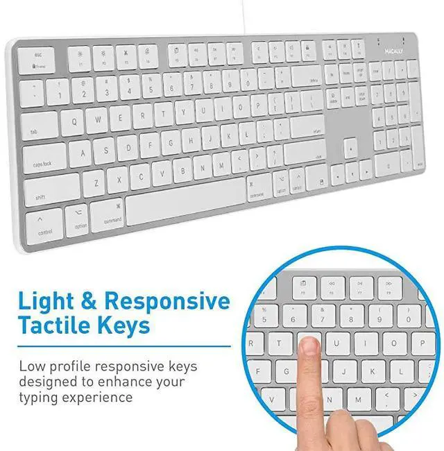 Alt view image 4 of 7 - UltraSlim USB Wired Keyboard with Number Keypad for Apple Mac Pro MacBook ProAir iMac Mac Mini Laptop Computers Windows Desktop PC Laptops Silver SLIMKEYPROA