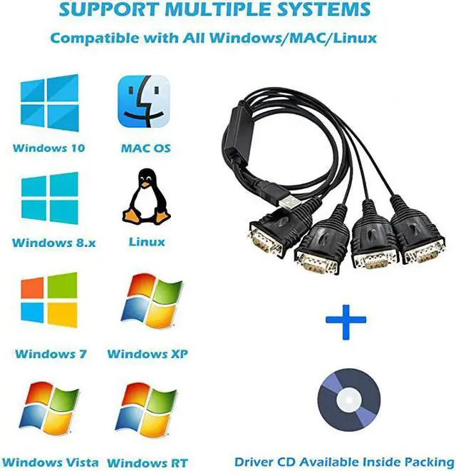 Alt view image 2 of 7 - 4 Port Professional FTDI CHIP USB to RS232 Serial Cable DB9 Serial Adapter Converter 9Pin Male to Male with Hexnuts