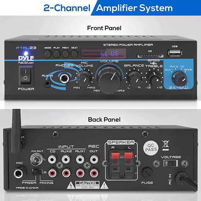 Alt view image 2 of 7 - Home Audio Bluetooth Power Amplifier System 2X40W Mini Dual Channel Mixer Sound Stereo Receiver Box w RCA USB AUX Headphone Mic Input LED For PA Home Theater Studio Use  PTAU23