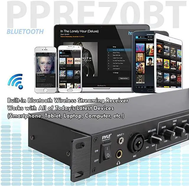 Alt view image 5 of 6 - Rack Mount Studio Pre-Amplifier - Audio Receiver System w/Digital LCD Display Bluetooth FM Radio Recording Mode Remote Control USB Flash or SD Card Reader Input and Output Jack - PPRE70BT