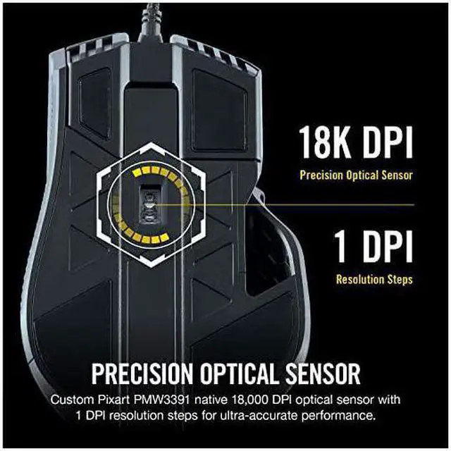 Alt view image 3 of 7 - Ironclaw RGB FPS and MOBA Gaming Mouse 18000 DPI Optical Sensor Backlit RGB LED Black