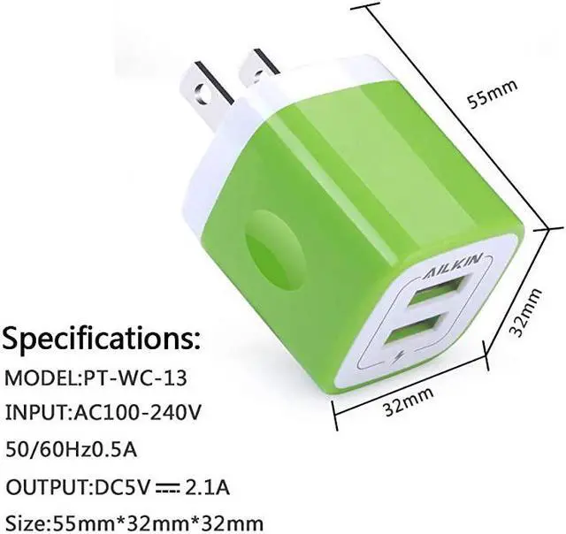 Alt view image 3 of 6 - USB Wall Charger 2Pack 5V21AMP  2Port USB Wall Charger Home Travel Plug Power Adapter Charging Replacement for iPhone X87s7 Plus6s Samsung Galaxy S7 S6 HTC LG Table Motorolaetc
