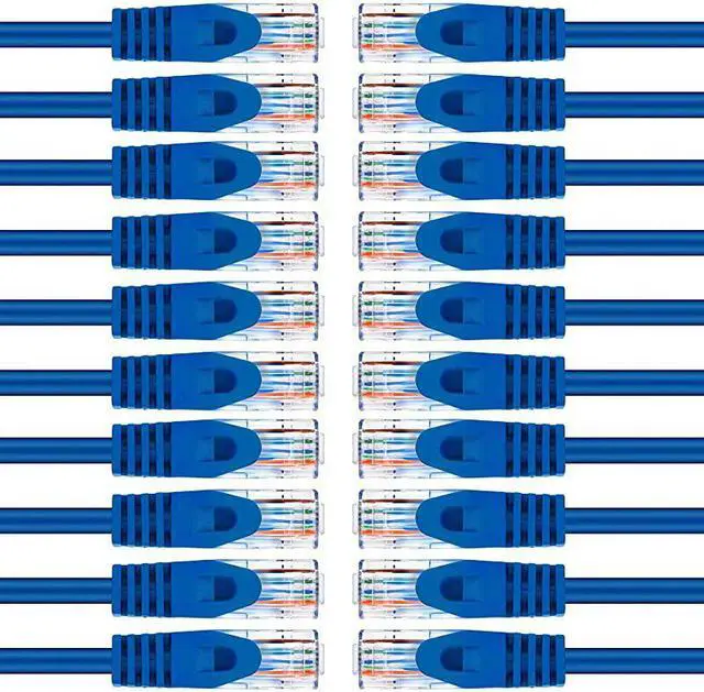 Main image of 20Pack Cat6 Patch Cable 1 Foot Cat 6 Ethernet Cable Snagless Flexible Soft Tab Preimum Series Blue