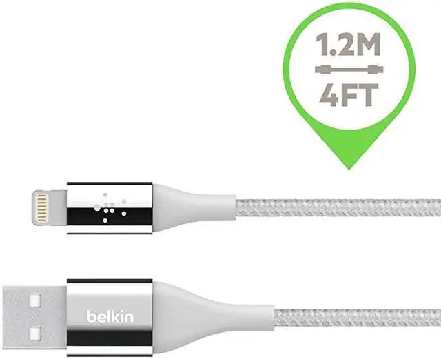 Alt view image 4 of 7 - MIXIT DuraTek Lightning to USB Cable MFiCertified iPhone Charging Cable for iPhone 11 11 Pro 11 Pro Max XS XS Max XR X 88 Plus and more 4ft12m Silver F8J207bt04SLV