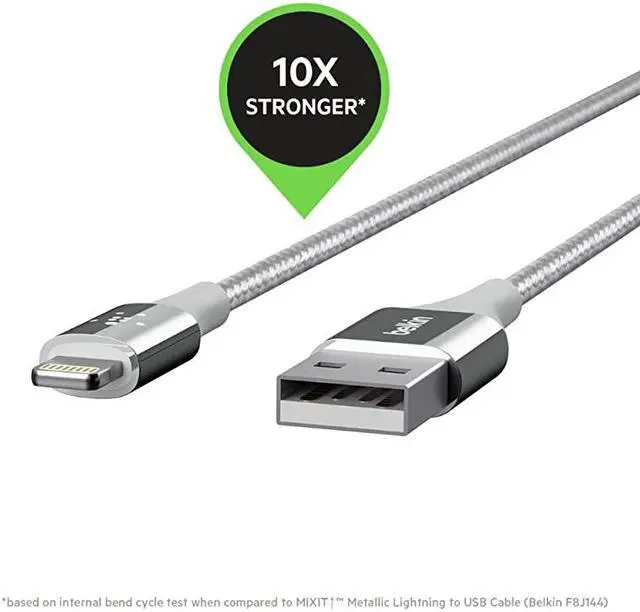 Alt view image 6 of 7 - MIXIT DuraTek Lightning to USB Cable MFiCertified iPhone Charging Cable for iPhone 11 11 Pro 11 Pro Max XS XS Max XR X 88 Plus and more 4ft12m Silver F8J207bt04SLV