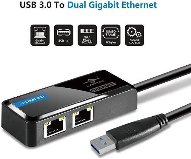 Alt view image 2 of 7 - USB 30 to Dual Gigabit Ethernet Network Adapter CBU320GNABlack