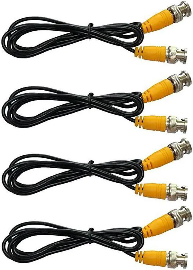 Main image of 4Packs Black 1m BNC Male to BNC Male Jumper Cable with Yellow Connector for CCTV DVR to TV System