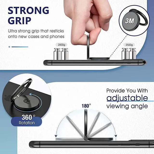 Alt view image 3 of 7 - Phone Ring Holder Finger KickstandMetal Grip Holder for Magnetic Car Mount Compatible with iPhone 12 Pro max12Pro1212 minifor All iPhone and Samsung Galaxy Black