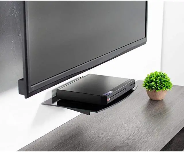 Alt view image 5 of 7 - 23 to 55 inch Screen TV Wall Mount with Adjustable Tilt and Entertainment Shelf Floating AV DVD Shelving Black MountVWSF1