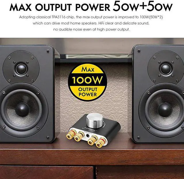 Alt view image 3 of 7 - Mini Bluetooth Power Amplifier Stereo HiFi Digital Amp 20 Channel 50W×2 with AUXUSBBluetooth Input Wireless Audio Receiver PC Sound Card with Power Supply Black