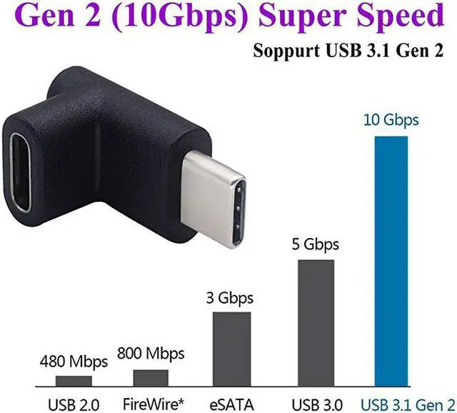 Alt view image 5 of 7 - 90 Degree Type C USB Adapter Gen 2 10Gbps 3A UpampDown 90 Degree USB 31 Type C Male to Female Connector Supports Charging Data Audio Video Adapter for MacBook Pro2PackUpDown