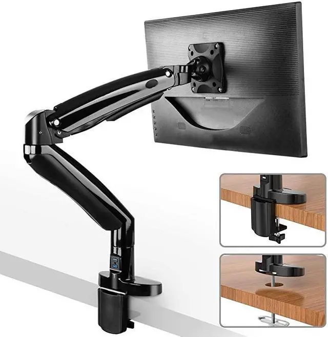 Main image of Mount Stand, Long Single Desk Mount for 22 to 35 Inch Computer Screens Height Adjustable with Clamp, Grommet Mounting Base, Holds 6.6 to 26.4 lbs