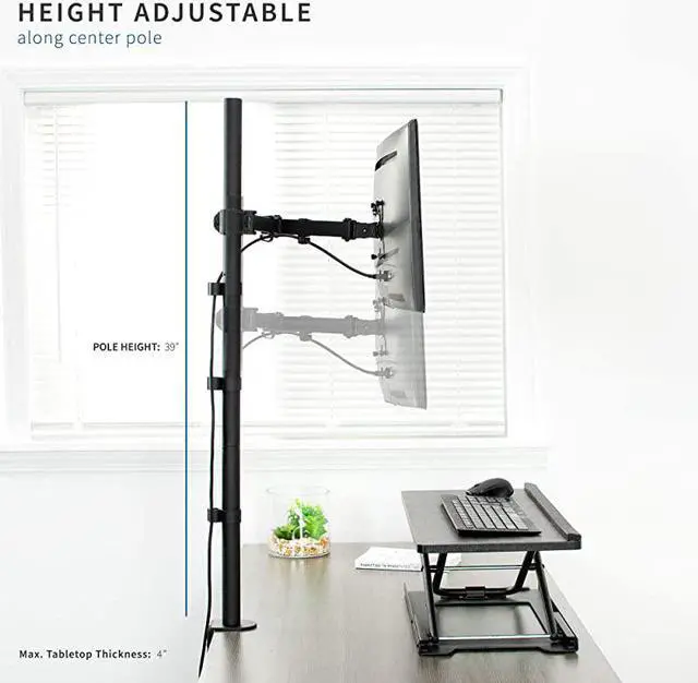 Alt view image 6 of 7 - Extra Tall Single Monitor Desk Mount Stand with 39 inch Standup Pole Fully Adjustable Extended Arm Fits 1 Screen up to 27 inches STANDV011