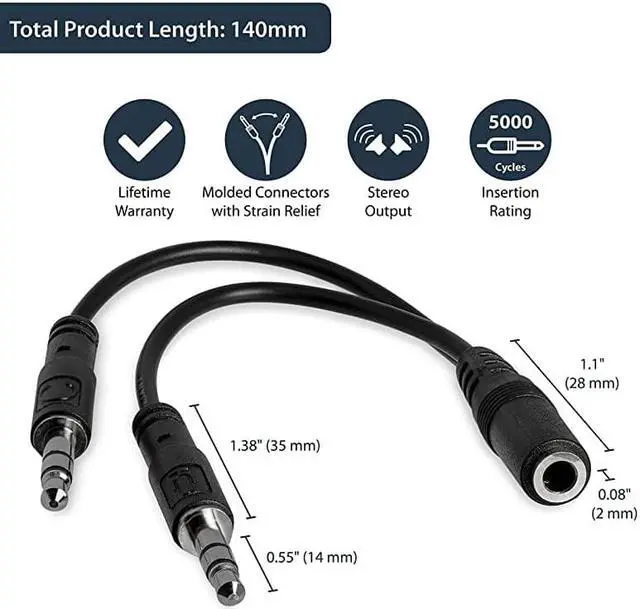 Alt view image 3 of 4 - com 35mm 4 Position to 2x 3 Position 35mm Headset Splitter Adapter FM 35mm headset Adapter Cable MUYHSFMM