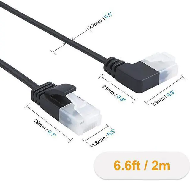 Alt view image 7 of 7 - Ultra Slim Cat6a Ethernet Cable  Up Angle UTP Network Patch Cable Cat 6a Category 6 05m164FT Black