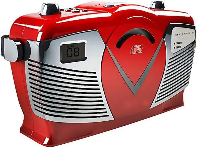 Alt view image 2 of 2 - Portable Cd Boombox with AmFM Radio Retro Style Red
