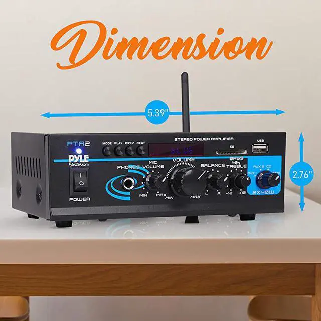 Alt view image 5 of 7 - Home Audio Power Amplifier System 2X40W Mini Dual Channel Mixer Sound Stereo Receiver Box w AUX Mic Input For Amplified Speakers PA CD Player Theater via RCA Studio Use  PTA2