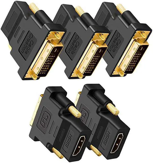 Main image of DVI to HDMI Adapter  5Pack BiDirectional DVID24+1 Male to HDMI Female Converter HDMI to DVI AdapterSupport 1080P 3D for PS3PS4TV BoxBlurayProjectorHDTV