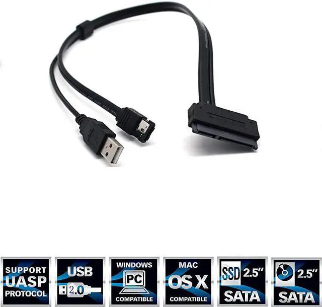 Alt view image 4 of 7 - 25 Hard Disk Drive SATA 22Pin to eSATA Data USB Powered Cable Adapter for Optimized for SSD Support UASP SATA IIIECSSHDBlack