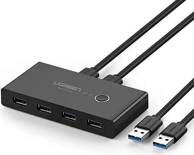Main image of USB 30 Sharing Switch Selector 4 Port 2 Computers Peripheral Switcher Adapter Hub for PC Printer Scanner Mouse Keyboard with One Button Swapping and 2 Pack USB Male Cable